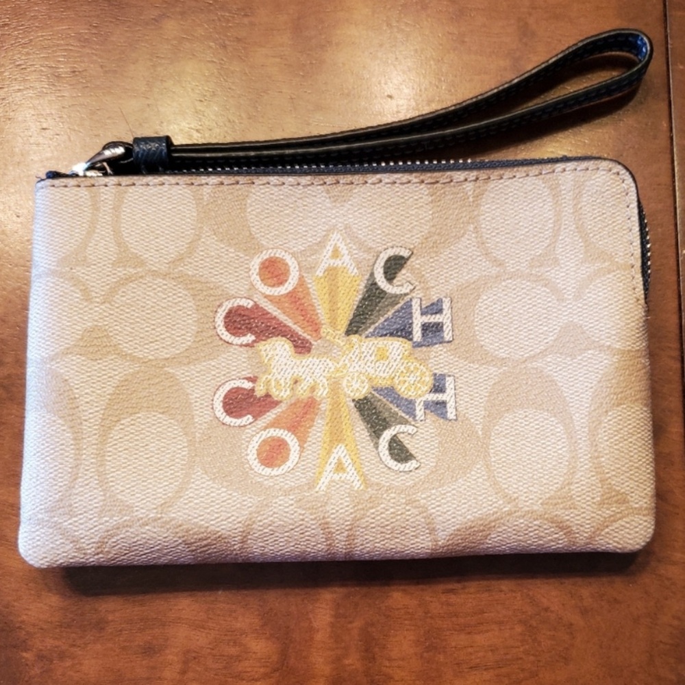 Coach Coated Canvas Radial Rainbow Logo Wristlet